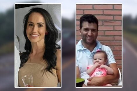 À esquerda Pauline Isopo, e à direita Adriano Batista de Lima e sua filha Helena Lima